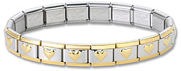 Italian Charm Bracelet Gold Trim Hearts 9mm Stainless Steel
