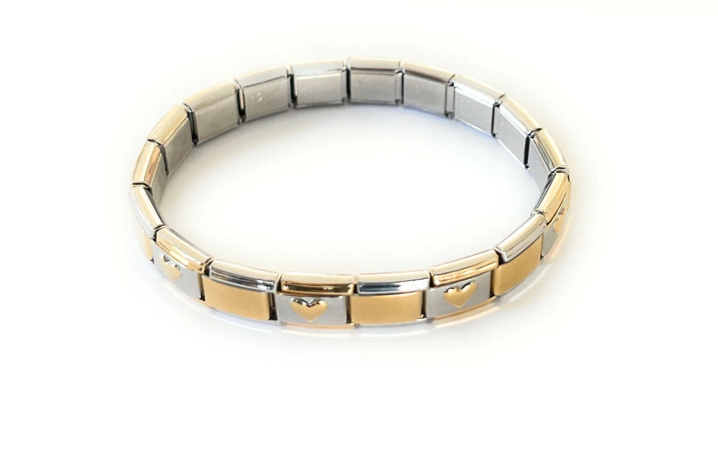 Gold Heart Accent Italian Charm Bracelet 9mm Stainless Steel