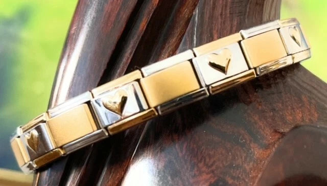Gold Heart Accent Italian Charm Bracelet 9mm Stainless Steel