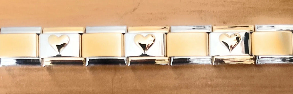 Gold Heart Accent Italian Charm Bracelet 9mm Stainless Steel