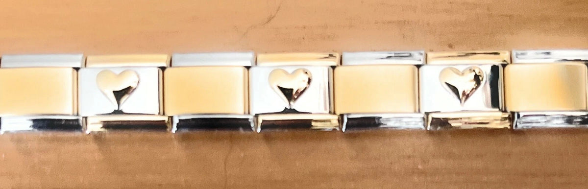 Gold Heart Accent Italian Charm Bracelet 9mm Stainless Steel