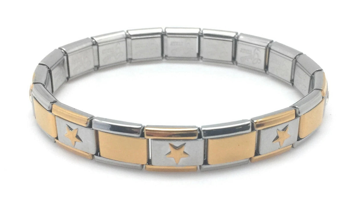 Gold Star Accent Italian Charm Bracelet – 9mm Stainless Steel