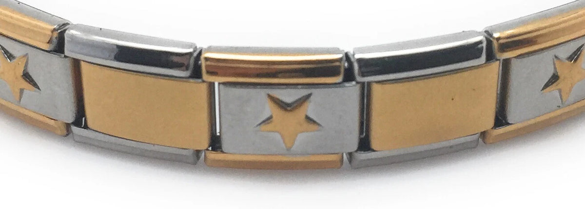 Gold Star Accent Italian Charm Bracelet – 9mm Stainless Steel